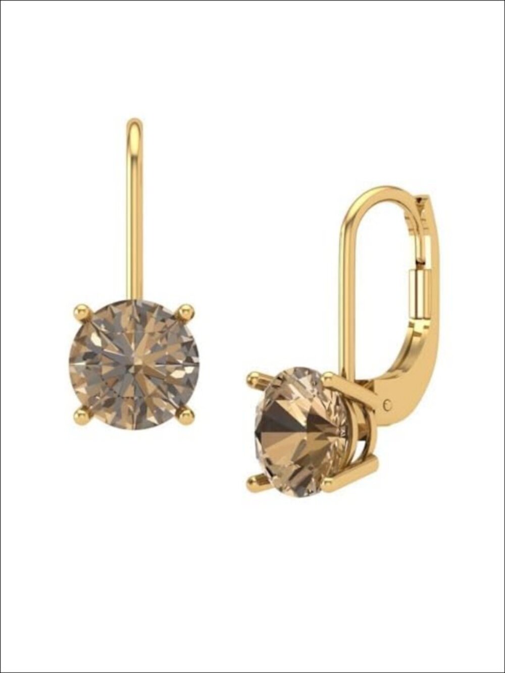 4Ct Round Solitaire Drop Dangle Earrings 14K Yellow Gold Finish 925 Silver